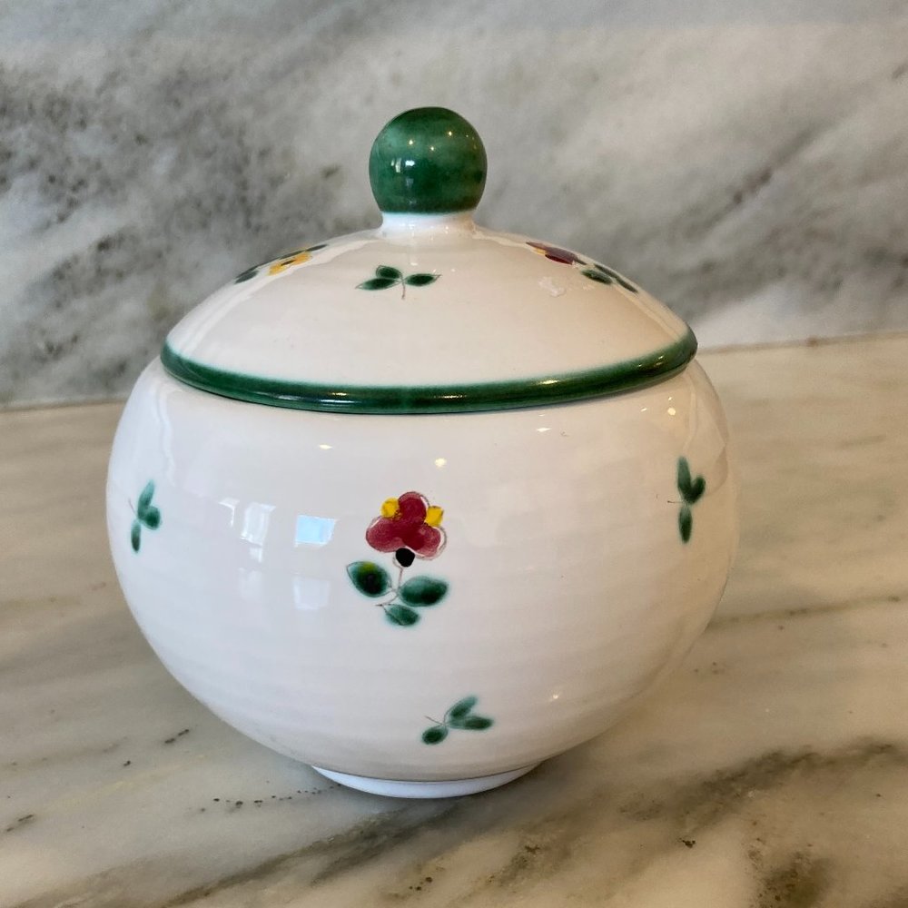 Gmundner Alpine Flowers sugar bowl, made in Austria